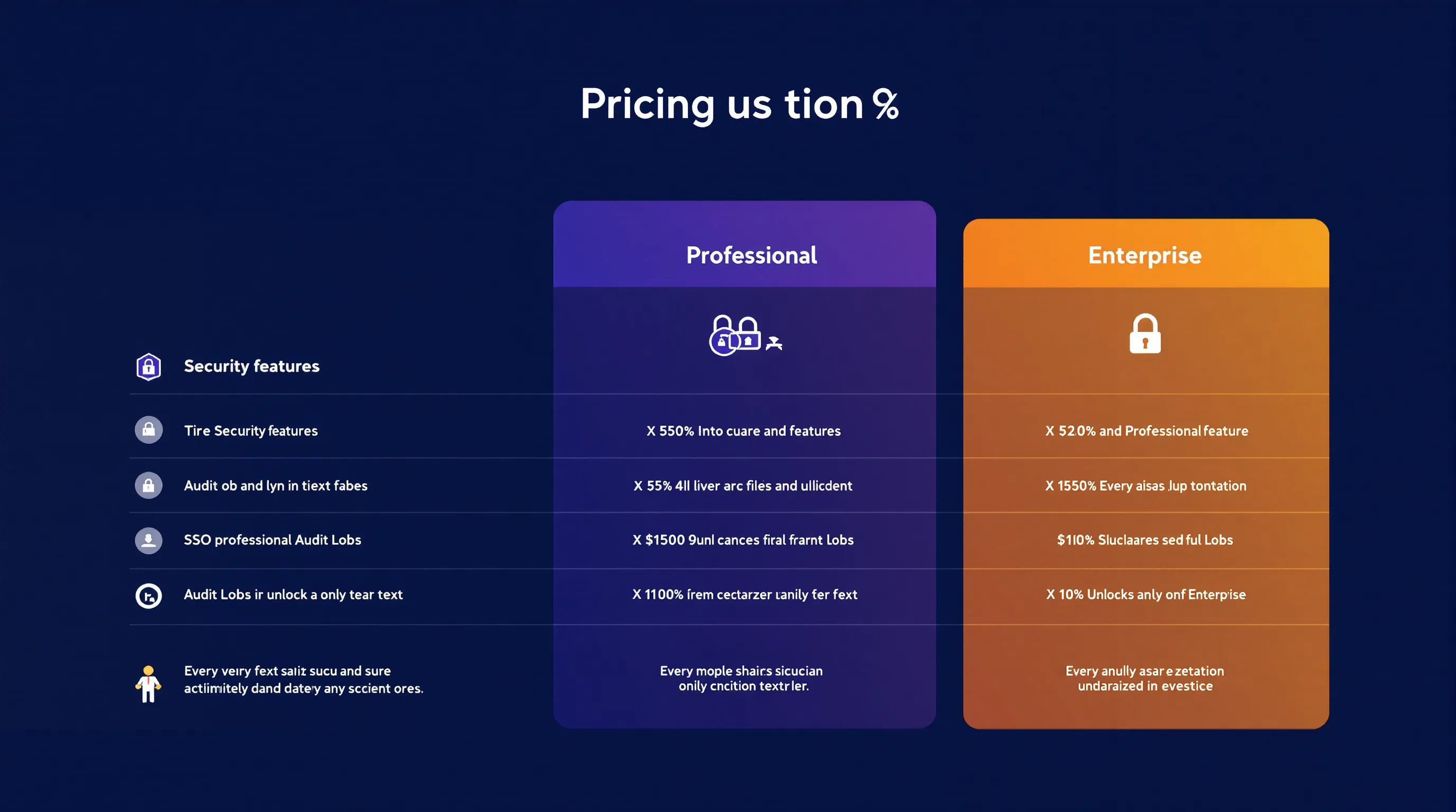 SaaS pricing tier table showing SSO and audit logs locked behind enterprise tier