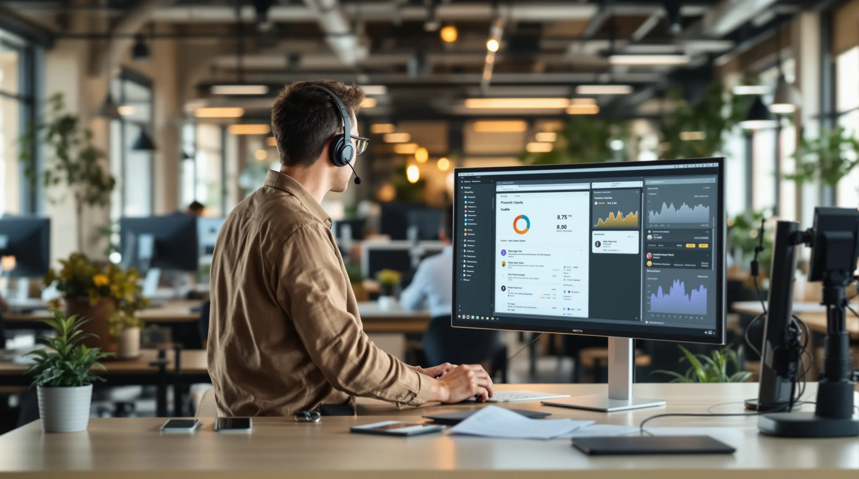 Support team lead comparing one all-in-one dashboard against several separate support tools on two monitors