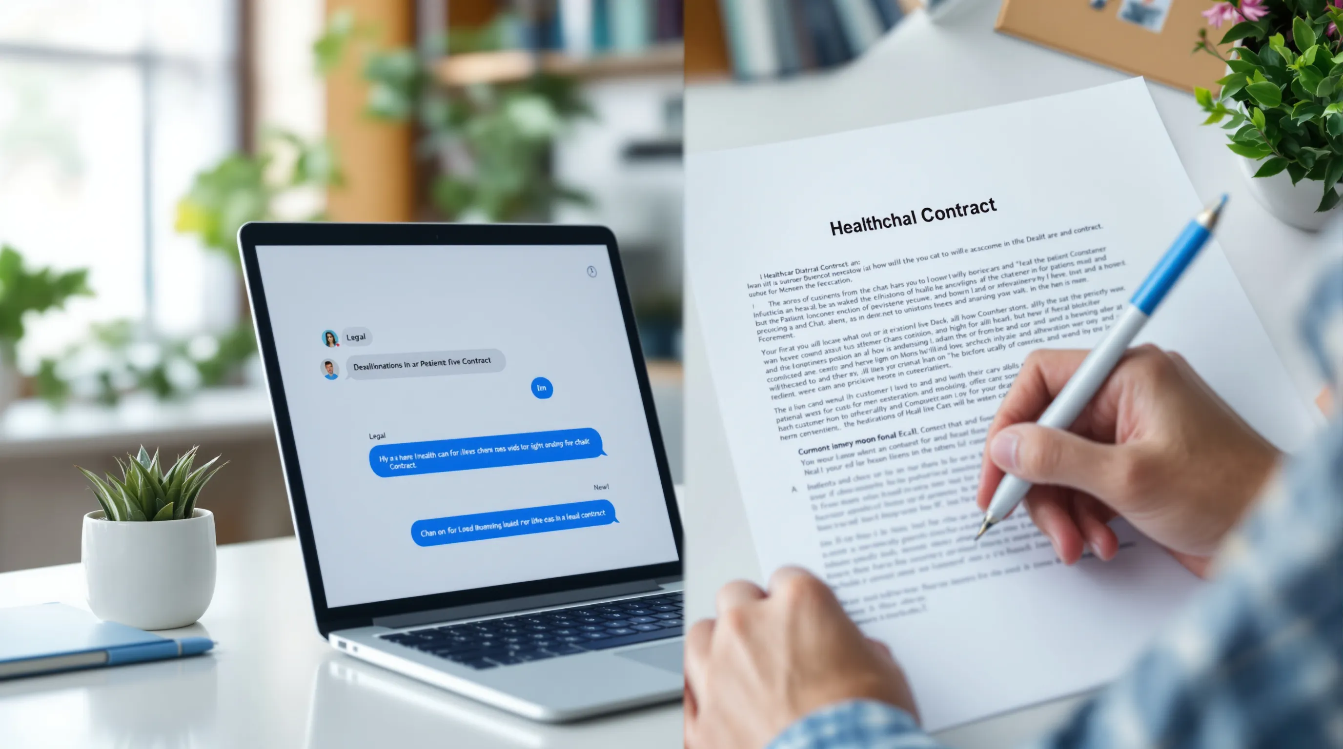 Live chat window alongside a legal BAA contract with highlighted training exclusion clause language